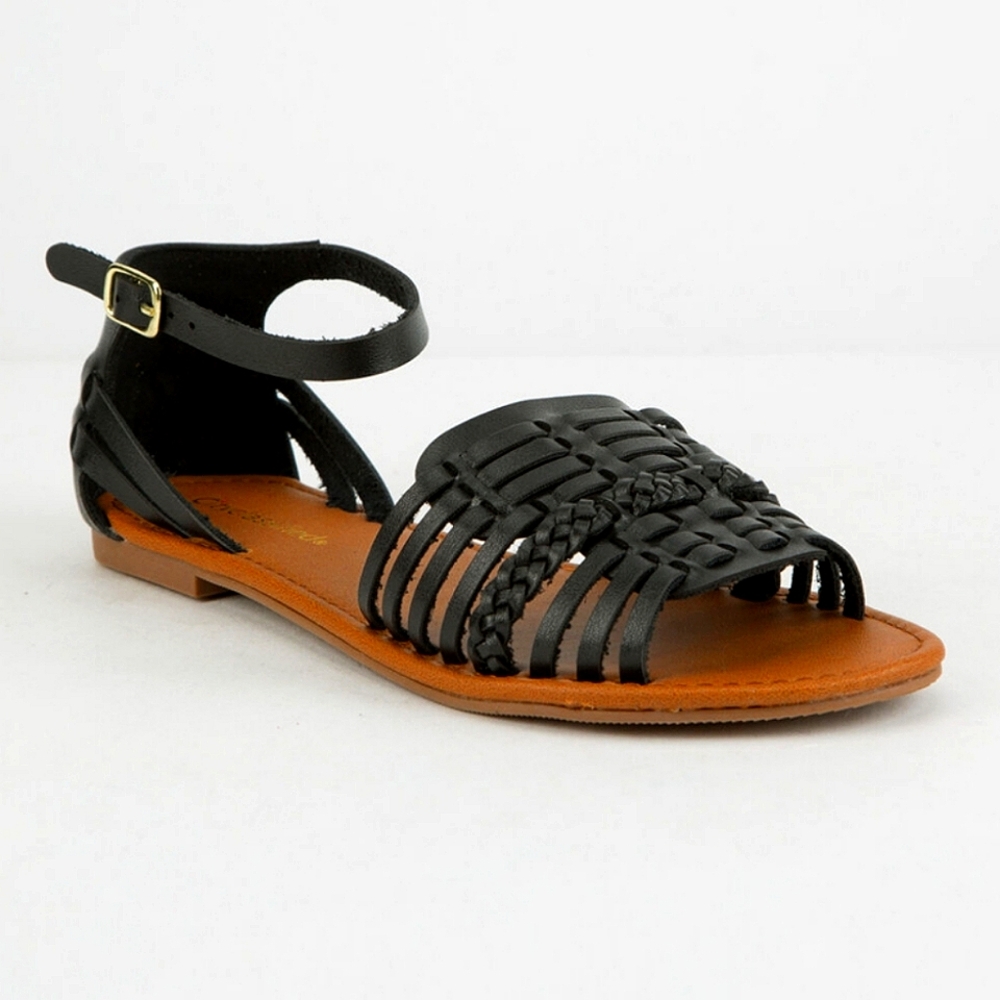Woven Black Basket Weave Womens Sandals